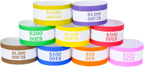 Y essential 450 7.5 1.15 Inches (450 50 Currency Straps Assorted Bill Wrappers, Money Bands to Organize Bills, ABA