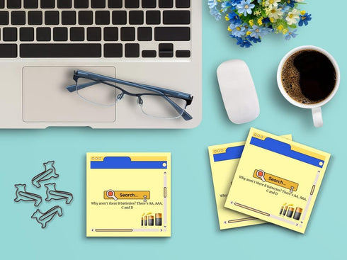 Sticky Notes 12 Pack 3"x3" 50 Sheet Count Per Pad, Computer Search Desktop - Why Aren"t There B Batteries There's AA AA C and D, Cute Funny Memo Note Pads Stationery Journal Paper