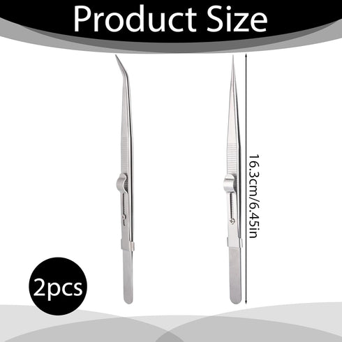 Xyembu 2Pcs Set Locking Tweezers Precision Jewelry Tweezers Precision Anti-Static Stainless Steel Long Tweezer Kit