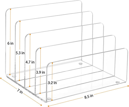 MaxGear Acrylic File Organizer for Desk, 4 Section Clear File Holder, Vertical Mail Desk Organizer for Documents