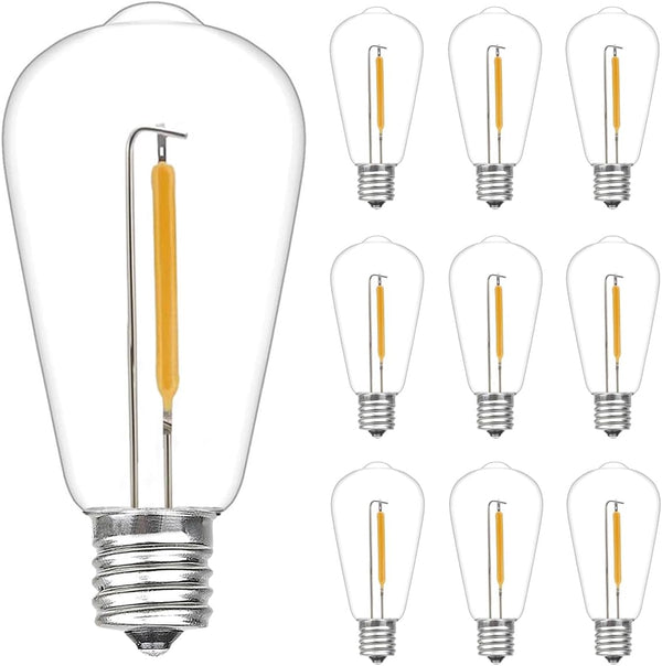 10 Pack LED Edison Light Bulbs, 0.6 Watt Shatterproof Dimmable, ST40 E17 Clear Plastic for Outdoor String Lights