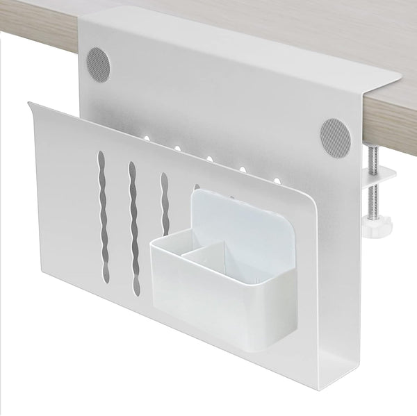 LUKETURE Desk Side Storage, Under Desk Steel Hanging Organizer, Laptop Holder with Pen Holder, No Drill Storage for