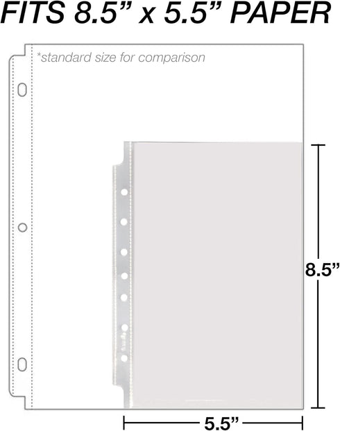 Samsill Mini Sheet Protectors 100 Pack, Clear Protector Sheets for Mini 3 Ring Binder, 5.5 x 8.5 Inch, 7 Hole
