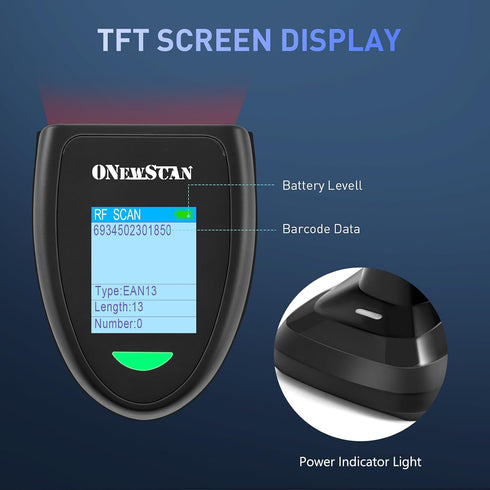 onewscan 1D 2.4G Barcode Scanner Wireless, CCD Barcode Reader with Smart Base Stand Wireless & USB Wired Connection