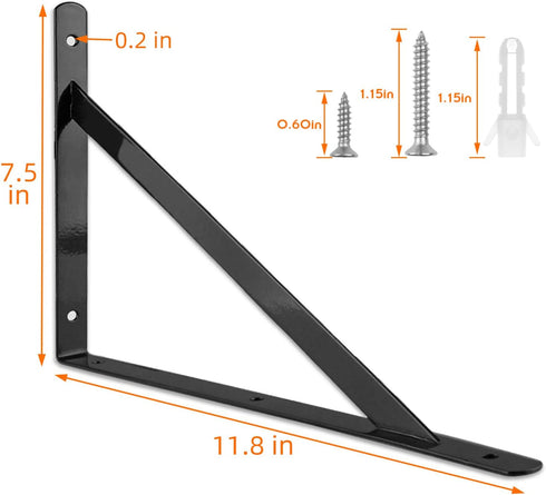 STARVAST 4 Pack 11.8 7.5 inch, 90 (300x190mm) Heavy Duty Shelf Brackets x Floating Shelves Black Triangle Shelf