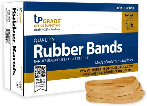 Upgrade Office Supply UPG22564 Rubber Bands, Size #64 (3-1/2" x 1/4"), Natural Crepe, Made in USA (1 Pound Box)