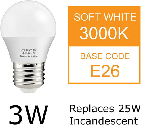 BPC4503 A15 LED Bulb 3W, 3000K Warm White, A15/G45 Small Bulbs, E26 Base, NOT Dimmable (4 Count) by J.LUMI