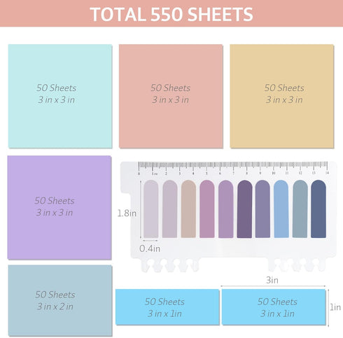 Pastel Transparent Sticky Notes, 550 Sheets Morandi Clear Sticky Tabs, Translucent Page Flags Book Markers Stickers, Bible Journaling Study Office School Supplies