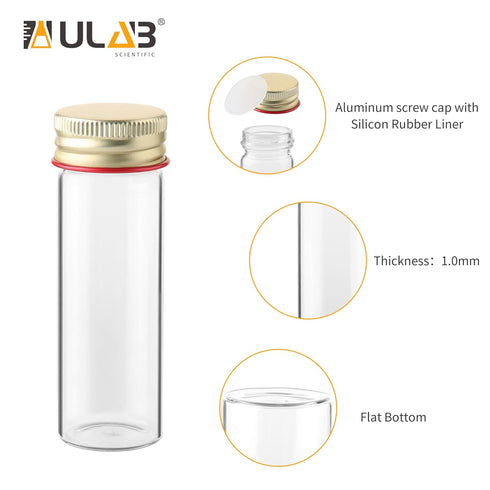 ULAB Scientific Sample Tubes, 25ml with Screw Caps, 12 Pack of 1oz Borosilicate Glass Tubes