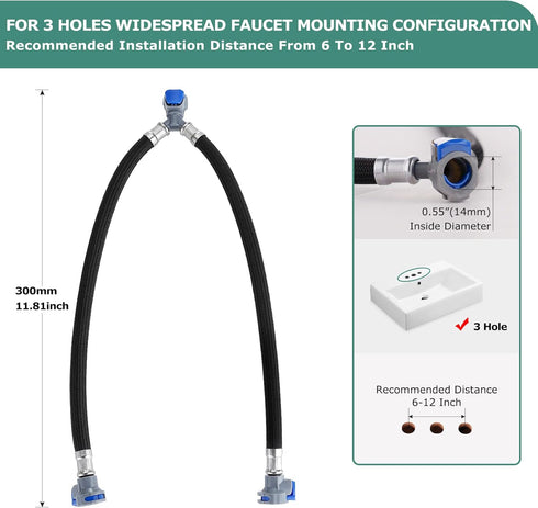 Replacement Quick Connect Hose for PARLOS Widespread Faucet, Hot & Cold Water Mixer Line