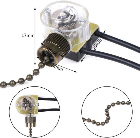 ZE-109 On-Off Pull Chain Speed Control Switch for Ceiling Fan, Compatible with Hunter Ceiling Fan Light, Bronze