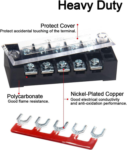 MILAPEAK Terminal Block and Strip, 10pcs (5 Sets) 5 Positions Dual Row 600V 15A Screw Terminal Strip Blocks with Cover