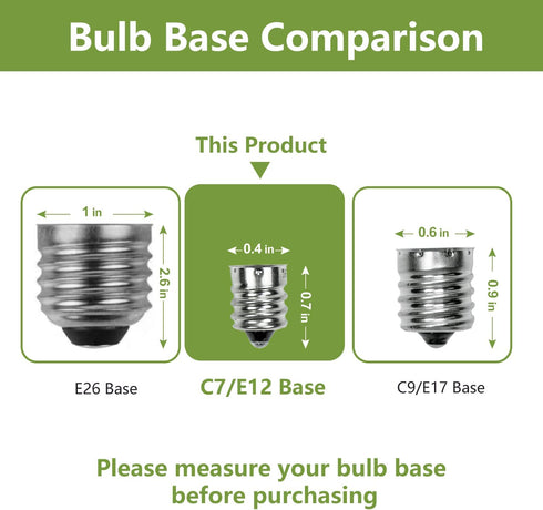 25 Pack C7 Bulbs, Bulbs E12 0.6W 7W, 2200K, Bulbs LED Night Light Christmas Replacement Candelabra Base Shatterproof