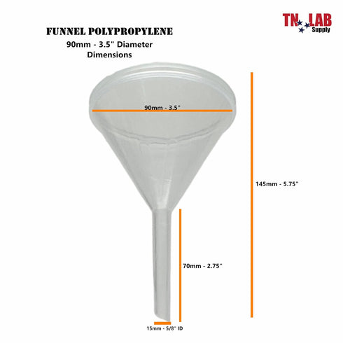 Funnel Polypropylene Plastic, 90mm 3.5" Diameter, 5-Pack