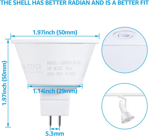 TORCHSTAR MR16 LED Bulb Dimmable, 7W 12V, 490LM (50W Equivalent), 5000K Daylight, GU5.3 Bi-Pin Base, Pack of 6, UL