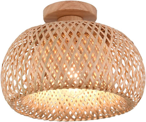 YeLEEiNO Ceiling Lights, Rattan Semi Flush Mount Ceiling Light, Mini Bamboo Ceiling