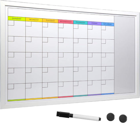 Excello Global Products Magnetic Dry Erase Calendar Whiteboard, Large 20"x30" Weekly Monthly Format Planner