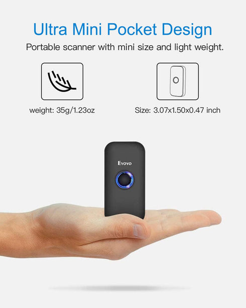 Eyoyo Mini Bluetooth Barcode Scanner with Case, 3-in-1 Portable Bar Code Reader, Bluetooth & USB Wired & 2.4G Wireless,