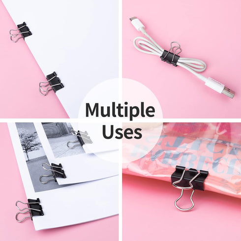 Metal Small Binder Clips, 50 Pack 3/4 Inch Paper Clamps for Office Supplies, Mini Black Clips