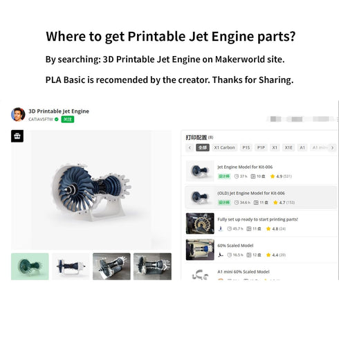 FYSETC 3D Printer Accessories - Jet Engine Model Components Kit, High Quality STEM Aviation Engine Hardware for DIY.
