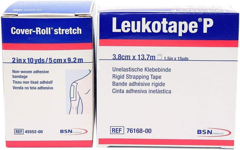 BSN Medical Leukotape P 1.5-Inch x 15-Yds & Cover-roll Stretch 2-Inch x 10-Yds Combo