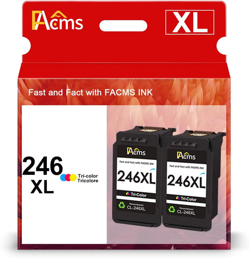 CL-246XL Color Ink Cartridge Remanufactured for Canon PIXMA, 246XL 246, for MX490, MX492, TS3100, TS3122 (2 Tri-Color)