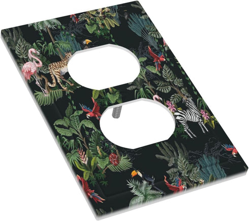 Wild Jungle Animals Decorative Switch Plate Covers, 1 Gang Duplex Wall Plate, Nature Tropical Botanical Electrical