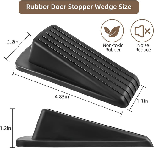 Door Stoppers for Bottom of Door on Floor, Premium Rubber Door Stopper Wedge, Floor Sturdy Stackable Door Stops for Carpet Heavy Duty Door, Door Gaps (Black, 2 Pack) by JZWBLILY