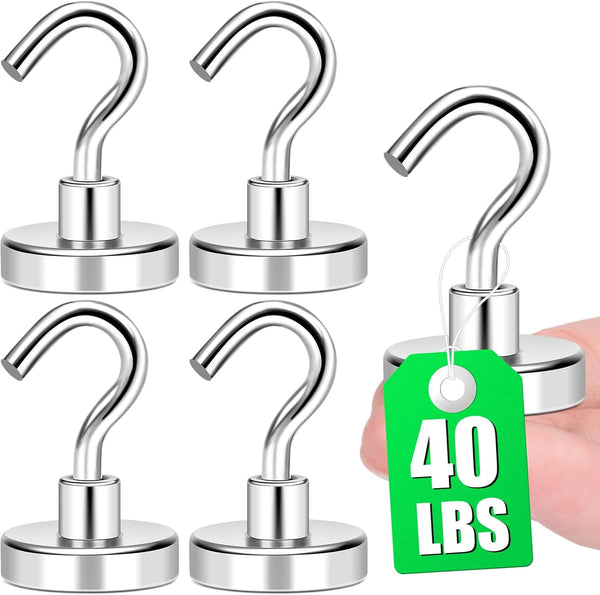 MIKEDE Heavy Duty Magnetic Hooks, 40lbs Earth Magnets with Rust Proof Metal Hooks for Classroom and Outdoor