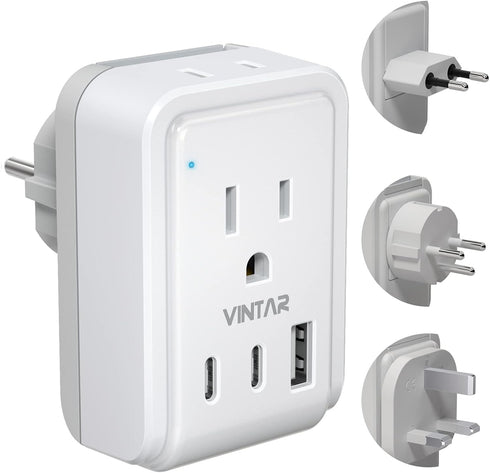 VINTAR European Travel Plug Adapter Kit, UK Power Adapter with 3 USB Ports & 2 American Outlets, Type C, G, H