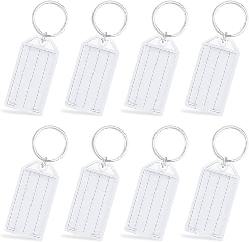 Uniclife 80 Pieces Key Tags, 2 Inch Plastic Key Chain Tags with Blank Paper Labels and Split Rings, White