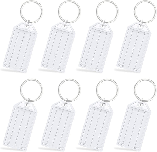 Uniclife 80 Pieces Key Tags, 2 Inch Plastic Key Chain Tags with Blank Paper Labels and Split Rings, White