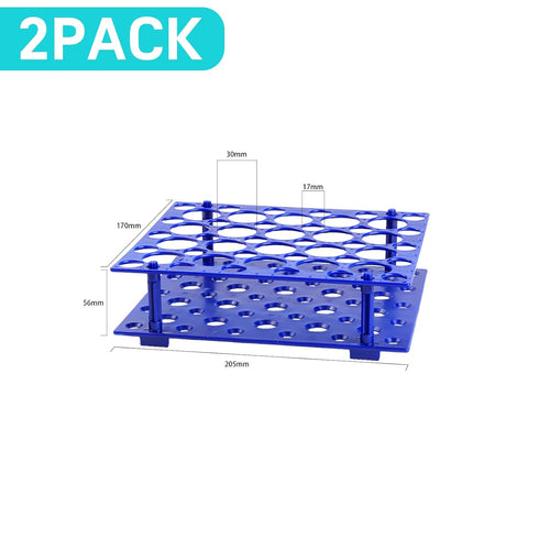 2 Pack Test Tube Rack,100 Well Deep Blue Detachable Plastic Centrifuge Tube Holder for 10ml/15ml/50ml