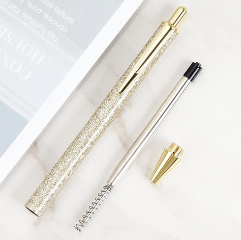 Gullor 6 Pieces Glitter Metal Black Ink Retractable Ballpoint Pen - Bling Rose Gold Clip for Office