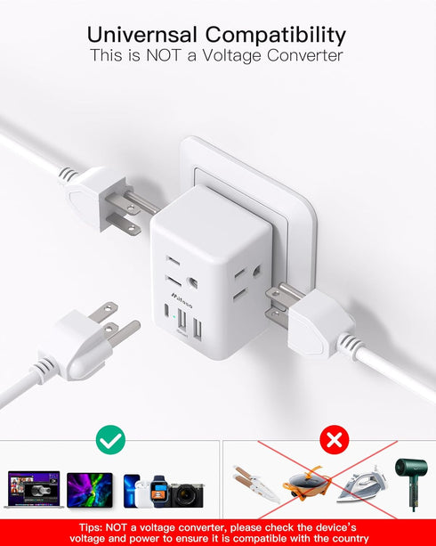 Switzerland Travel Plug Adapter: Swiss Outlet Adapter with 3 Outlets, 3 USB Charging Ports (1 USB C), Travel Essentials