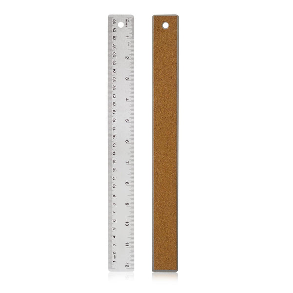 Stainless Steel Metal Ruler with Non-Slip Cork Back, Home Improvement Planner Accessories, 30.5cm