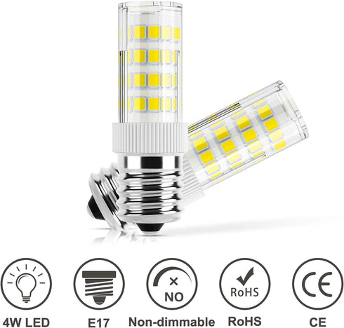 DiCUNO E17 LED Bulb, 2-Pack, 4W 400lm, Daylight White 6000K, Non-Dimmable, 40W Equivalent Replacement for Microwave &