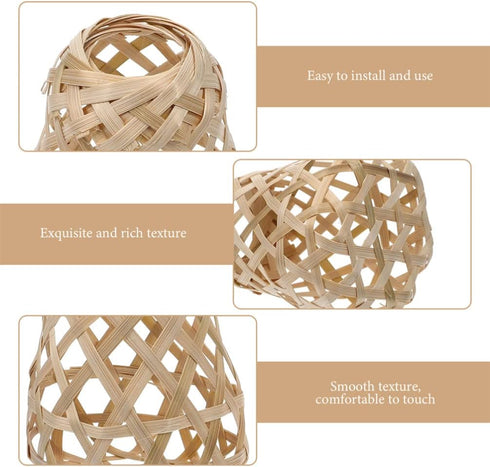 Sewroro 4pcs Bulb Woven Bamboo Lamp Shade Rustic Style Ceiling Lamp Chandelier Cover for Pendant Light Ceiling Fan