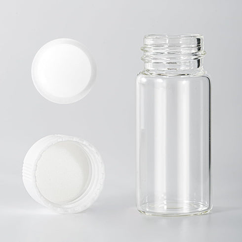 14ml Clear Glass Vial, 20pcs with White Screw Cap and Inner Plug, Leak-Proof Sealed Sample Vials