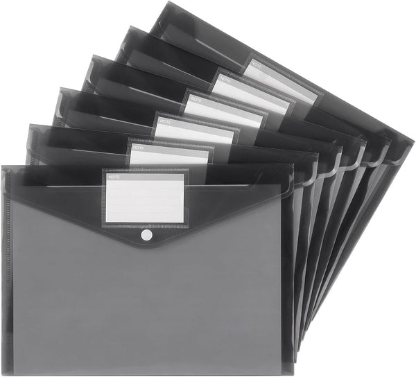 Tamaki 6 Pack Clear Plastic Envelopes, Poly Document Folders for Home, Work, Office Organization, Letter/A4 Size (Dark