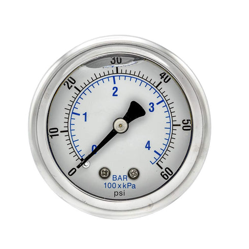 PIC Gauges 202L-204D Pressure Gauge, Center Back Mount, 2" Dial, 0/60 psi Range, 1/4" Male NPT, Glycerine Filled