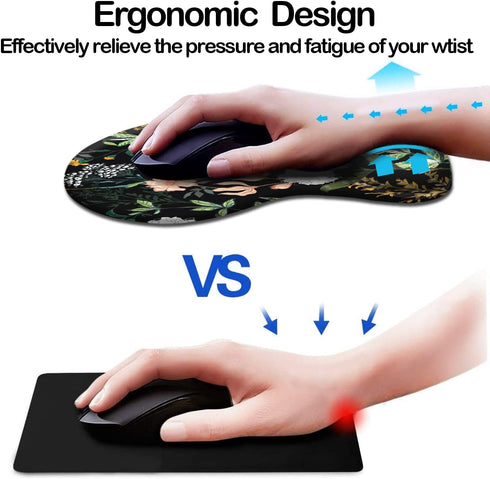 Ergonomic Mouse Pad with Wrist Support, Cute Mouse Pads with Non-Slip PU Base for Home Office Working Studying Easy Typing & Pain Relief Black Floral by DOOKE