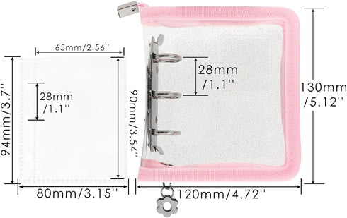 Mini Kpop Binder Business Card Holder Photocard Collector 3-Ring Pink Zipper Clear PVC Cover Photo Album with 25 Sheets 3 Inch Top Loading Card Pages for Organizing Storage by MEI YI TIAN