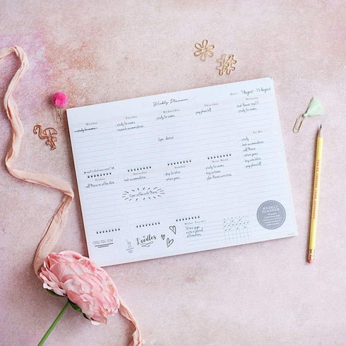 Peachly Desktop Weekly Planner Notepad, 60 Undated Tear-Off Pages for Daily To-Do Lists, Peach and Mint Fern