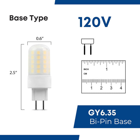 Feit Electric 50-Watt Equivalent, T4 LED Light Bulb, GY6.35 Bi-Pin Base, Dimmable, 3000k Warm White,120V for Chandeliers and D cor Light Fixtures, BP50JCD/830/LED by Feit Electric