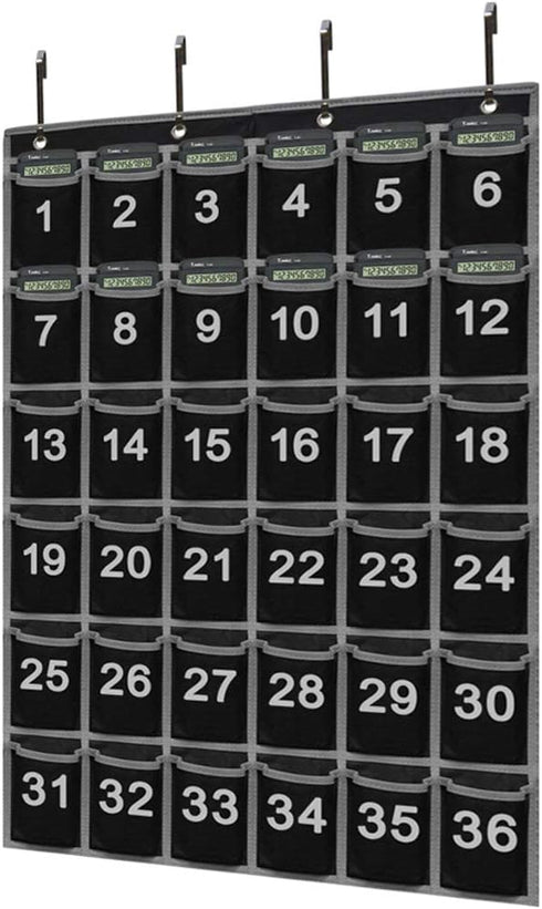EAMAY 36 Numbered Classroom Pocket Charts for Cell Phones and Calculators, Wall Door Mount Organizer