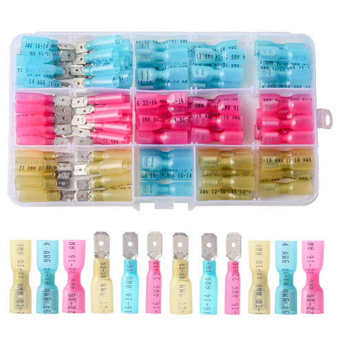 PONFY 100PCS Heat Shrink Spade Connectors, Electrical Female Male Wire Connectors, Quick Disconnect Crimp Kit