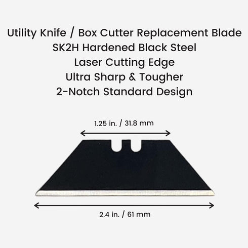 Berkling Utility Knife Blades, 100 PCS with Dispenser, SK2H Laser Sharpened Black Carbon Steel