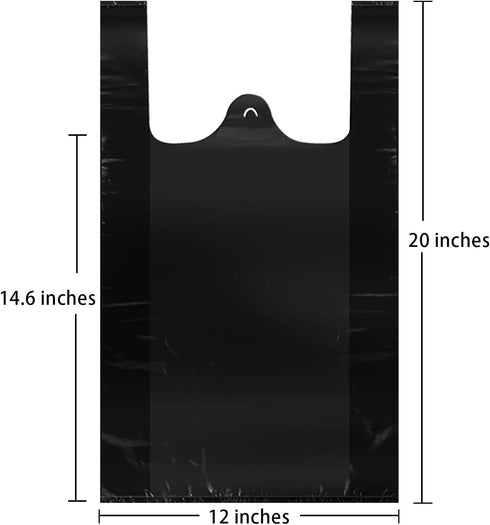 LazyMe T Shirt Bags, Black Plastic Bags with Handles, 12x20 Inches (50 pcs) for Grocery and Shopping Retail