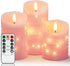 Homemory Flameless Candles with String Lights, 3 Pack Embedded Fairy String Lights